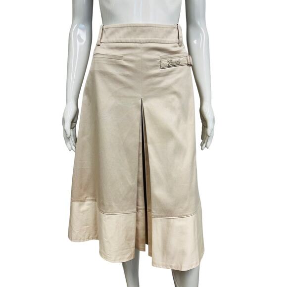 Gucci Dresses & Skirts - GUCCI Beige Tan Cotton Logo Accent Knee Length Pleated Skirt 42 US 6